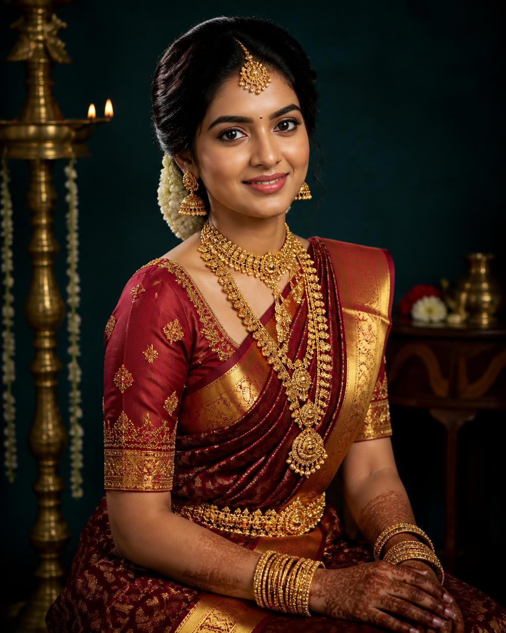 Bridal-Look in Maroon & Gold