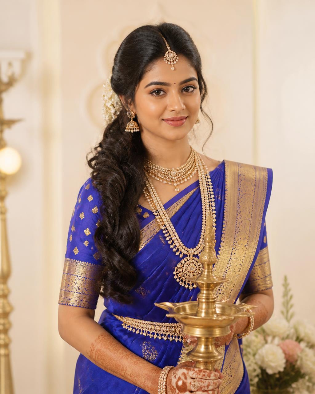 Royal-Blue-Look mit Diamantschmuck