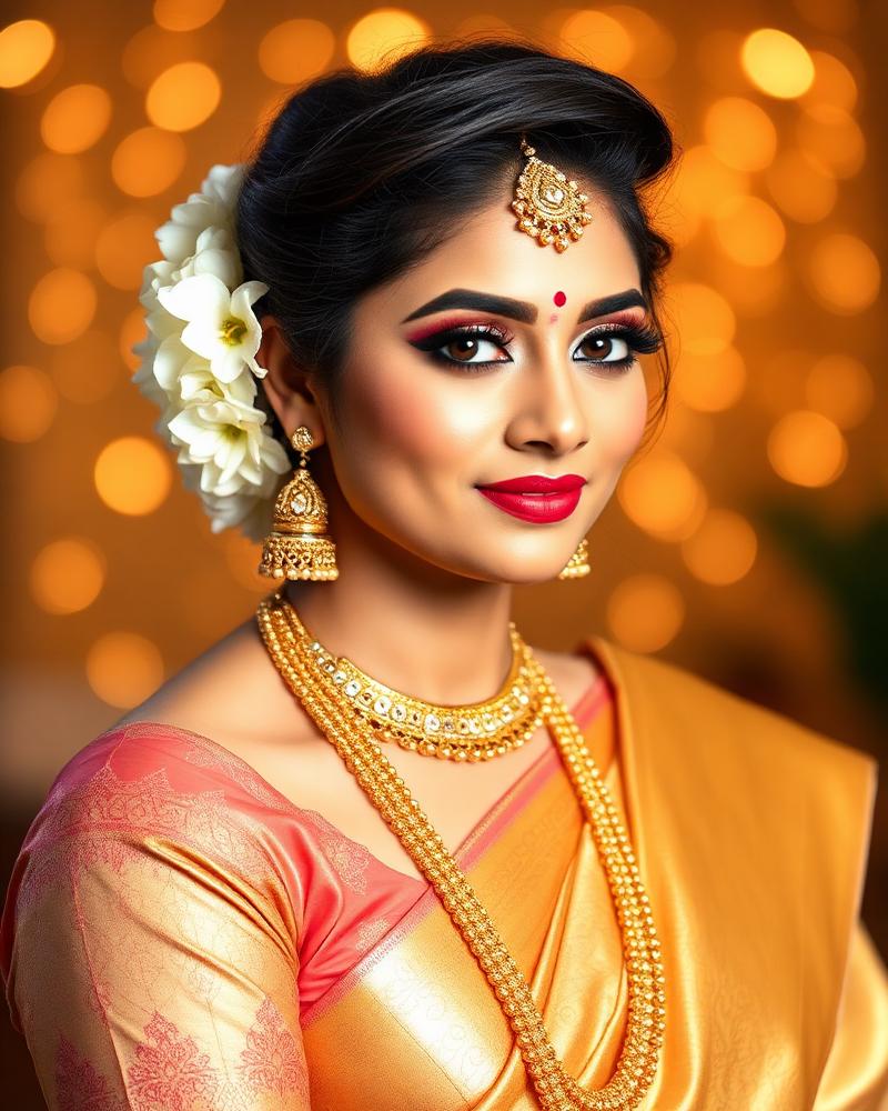 Braut mit Gold-Schmuck und Bridal Make-up