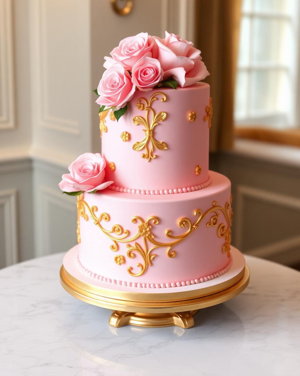 Individuelle Festtagstorte in Rosé und Gold
