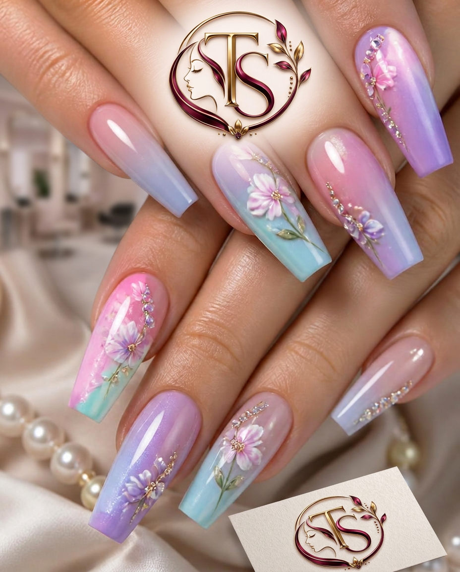 Nail Art — Pastell-Ombré mit Blüten